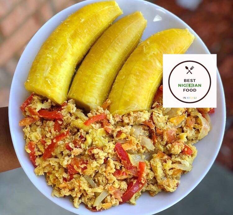 Boiled Plantain and Egg Sauce/Vegetable Sauce/Minced Meat Sauce/Stew - The Best Nigerian Food in Kigali