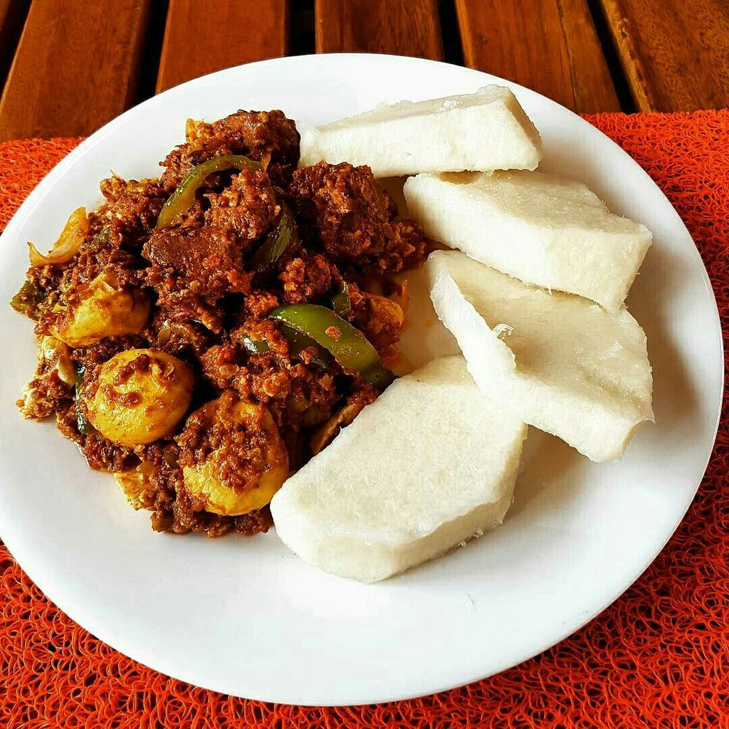Boiled Yam with Beef Stew - The Best Nigerian Food in Kigali